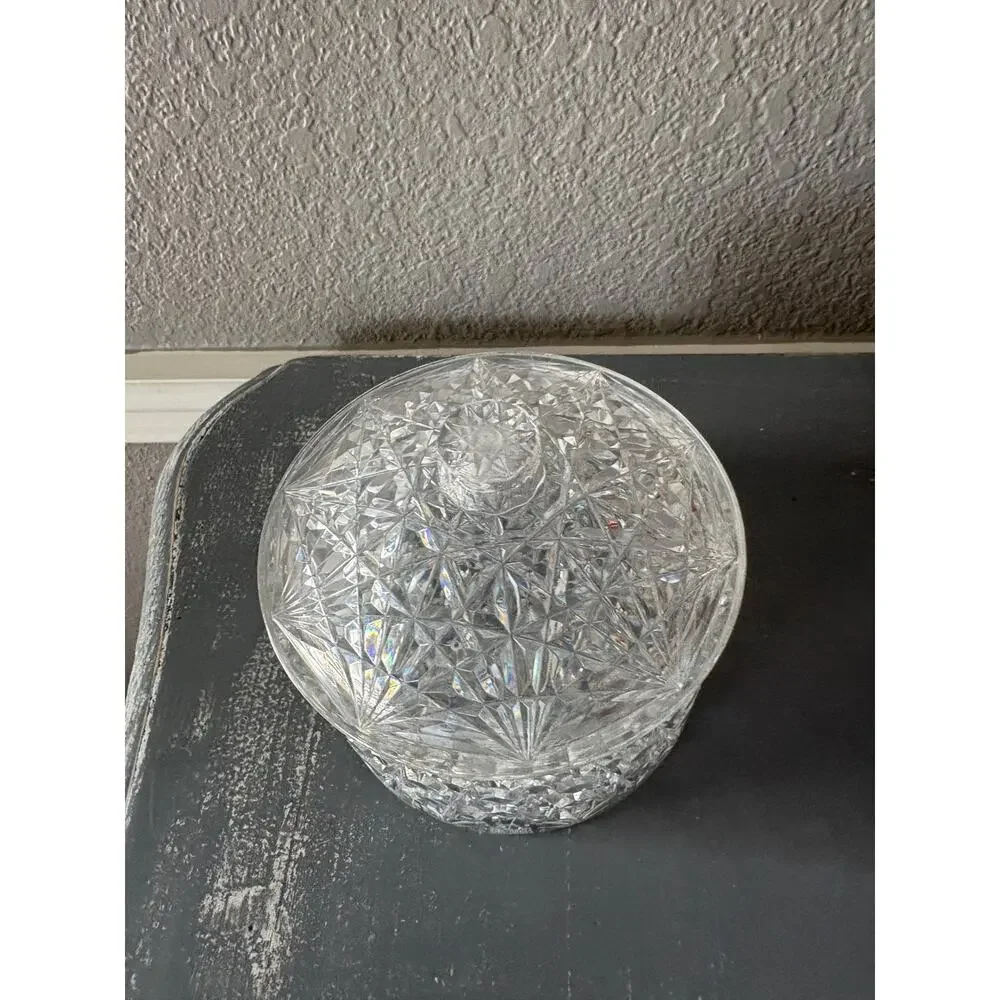 Vintage Clear Plastic Covered Candy Dish Trinket Box Starburst Diamond Pattern